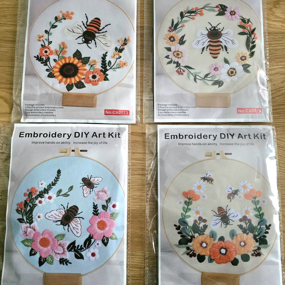 Embroidery DIY Art Kit with Floral and Bee Designs